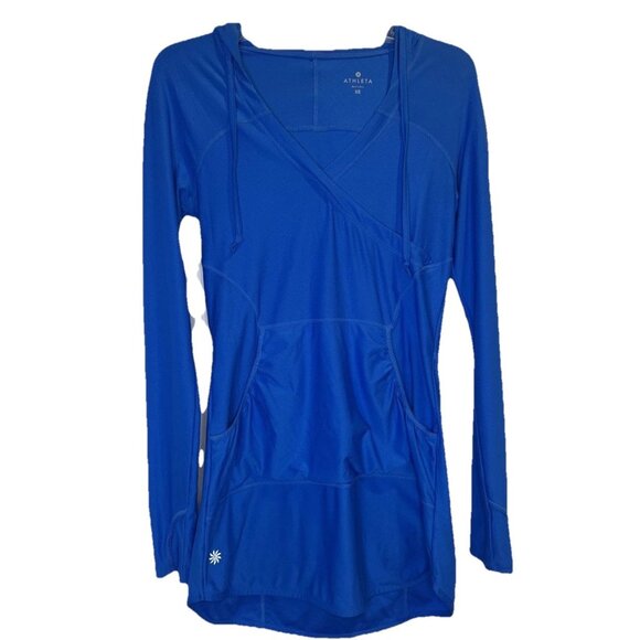 Athleta Women’s Blue Wick It Wader Swim Cover Up Long Sleeve Tunic W/Hood Sz XS - Picture 1 of 11